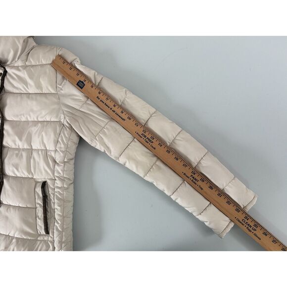 Old Navy Women's Puffer Jacket Faux Fur Collar Cream Brown Trim Size S *Stains* - Picture 10 of 11